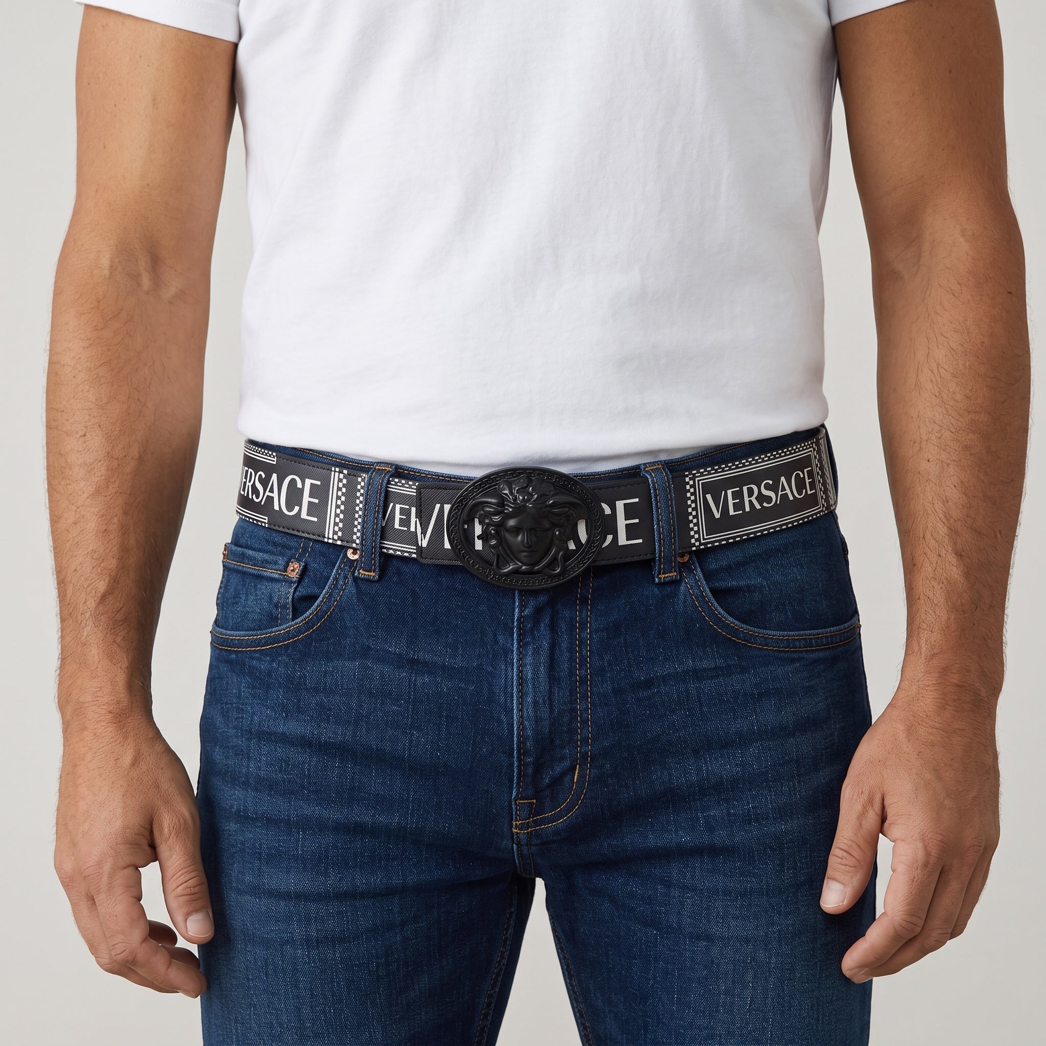 Versace Logo Belt – Black Medusa Buckle 🖤🪙 110 cm - MASTERPIECE
