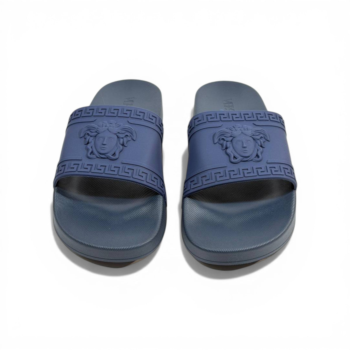 VERSACE Luxury Navy Blue Slide Sandals – Medusa Icon Design & Premium Comfort 👟✨ - MASTERPIECE