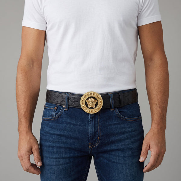Versace Medusa Belt – Black Gold ⚜️ 125 cm