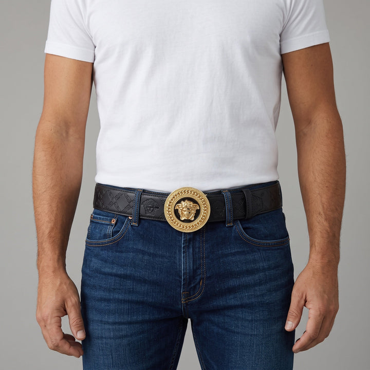Versace Medusa Belt — Black & Gold 125cm