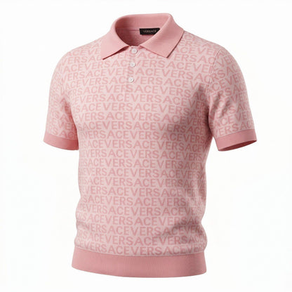💗 Versace Monogram Knit Polo Shirt – Soft Pink Edition - MASTERPIECE