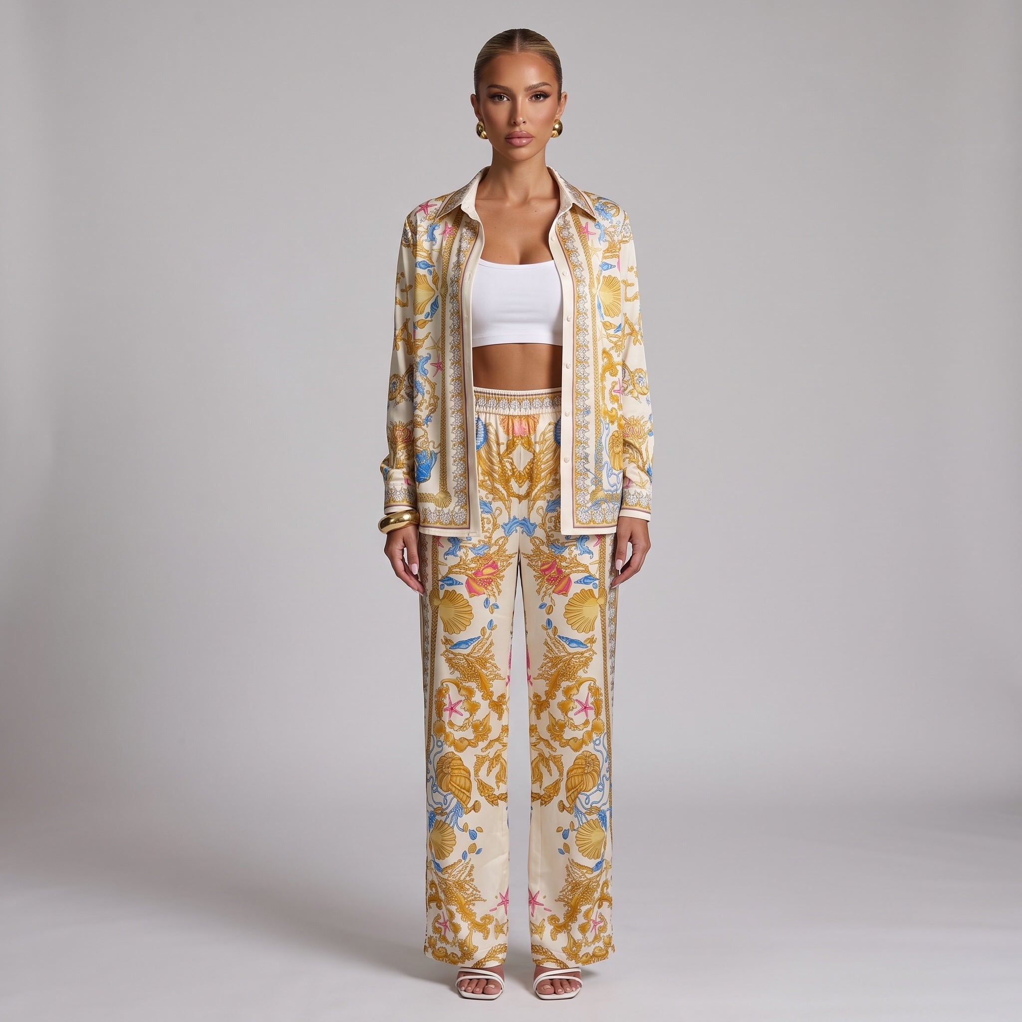 Versace Printed Set – Cream Seashell ✨🌊 one size - MASTERPIECE