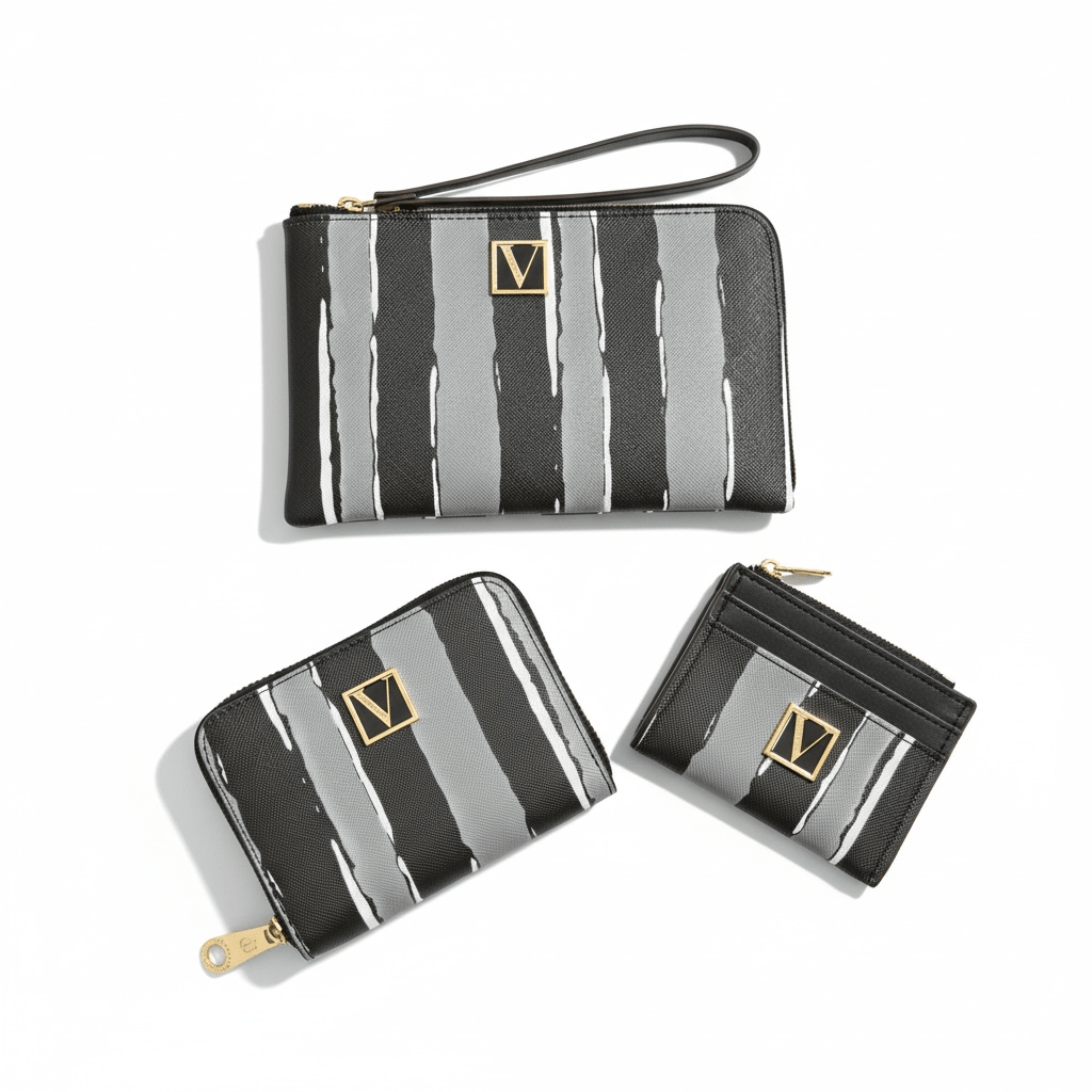🖤 Victoria’s Secret Black & Grey Stripe Wallet & Card Holder Set ✨ - MASTERPIECE
