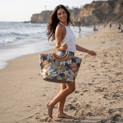 🌿 Vintage Floral Beach Tote Bag | Elegant Boho Summer Handbag ✨ - MASTERPIECE
