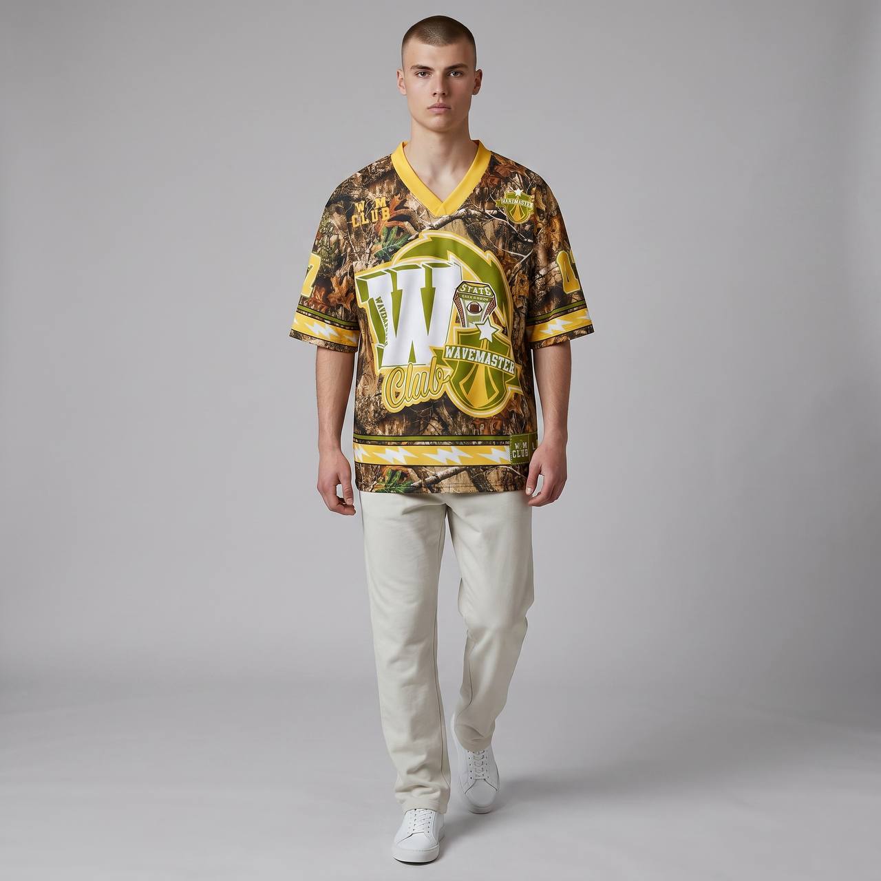🌲 Wavemaster Club Oversized Camo Jersey – Vintage Sportswear Statement Tee 🏈🔥 - MASTERPIECE