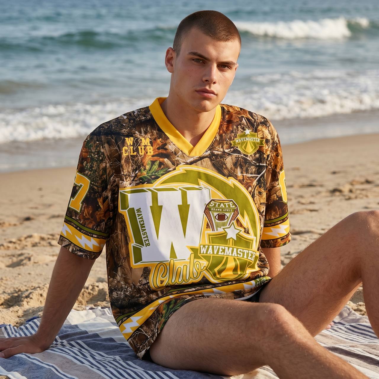 🌲 Wavemaster Club Oversized Camo Jersey – Vintage Sportswear Statement Tee 🏈🔥 - MASTERPIECE