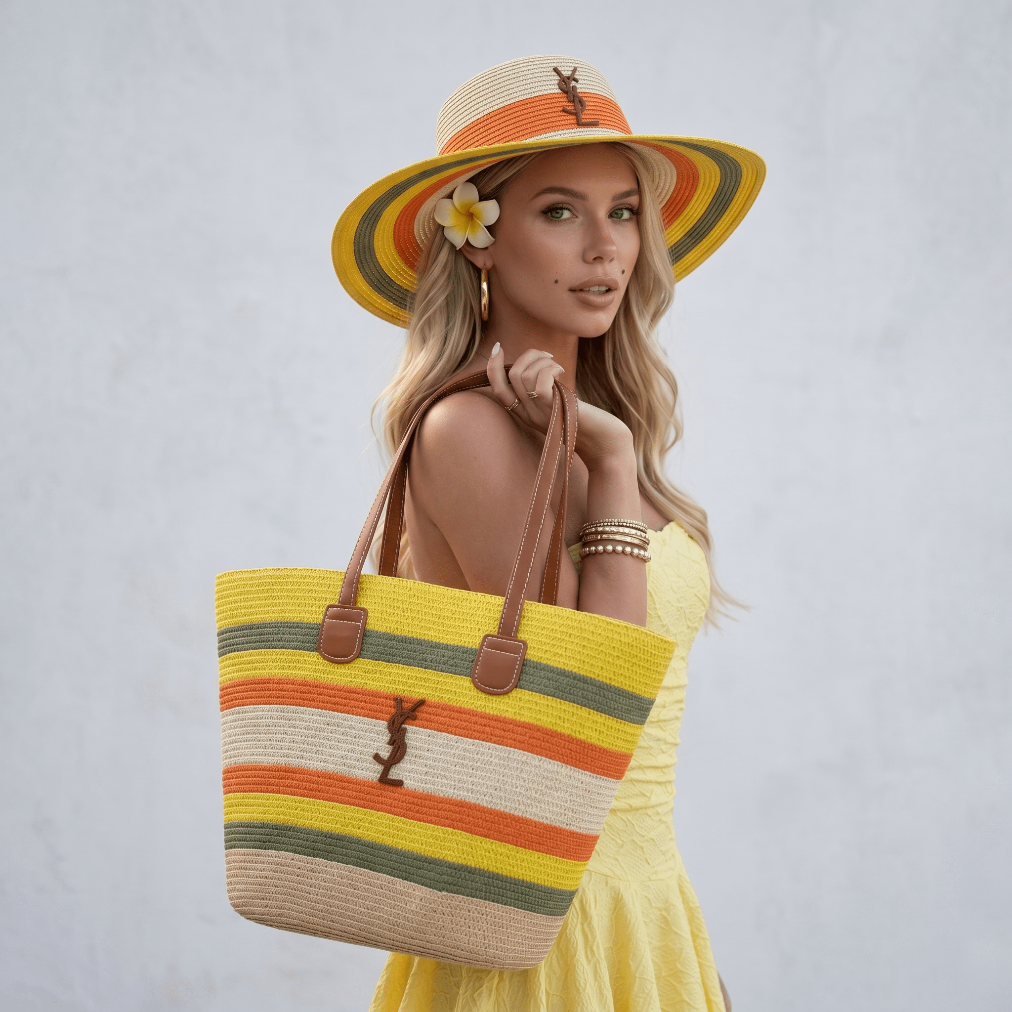 YSL - Inspired Summer Straw Tote & Hat Set – Colorful Beach Vibes ☀️👜👒 - MASTERPIECE
