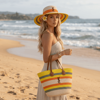 YSL - Inspired Summer Straw Tote & Hat Set – Colorful Beach Vibes ☀️👜👒 - MASTERPIECE