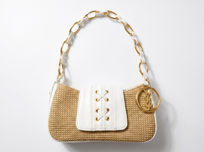 🤍 Yves Saint Laurent Raffia Chain Shoulder Bag – Beige & White - MASTERPIECE