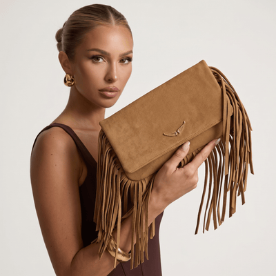 Zadig & Voltaire Fringe Clutch – Suede Brown 🤎✨ | Boho Luxe Statement - MASTERPIECE