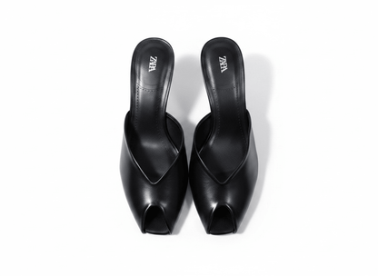 Zara Black Minimal Mule Heels 🖤✨ - MASTERPIECE