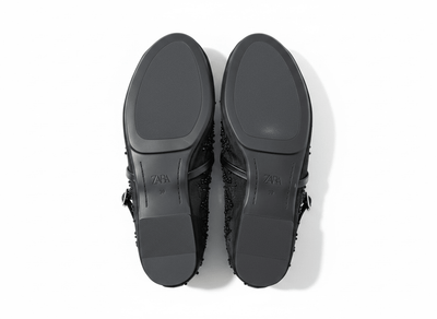Zara Embellished Mary Jane Ballet Flats – Midnight Black Edition 🖤✨ - MASTERPIECE