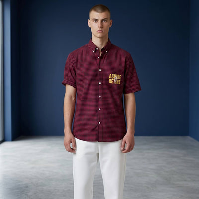 Zara Inspired Oversized Checked Short Sleeve Shirt for Men – Red & Black Statement Streetwear Summer Button-Up 🔥 - MASTERPIECE