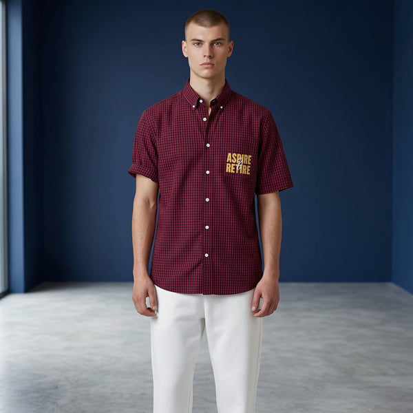 Zara Inspired Oversized Checked Short Sleeve Shirt for Men — Red & Black