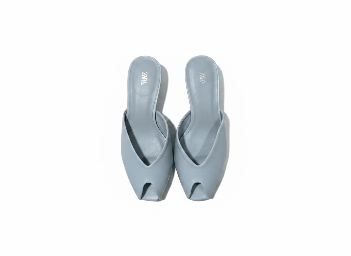 Zara Patent Kitten Heel Mule – Ice Blue 💎🩵 - MASTERPIECE