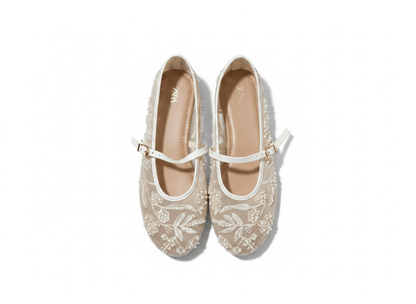 Zara Pearl Embroidered Mesh Mary Jane Flats ✨🤍 - MASTERPIECE