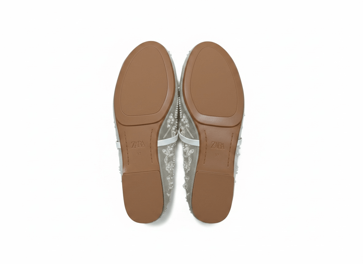 Zara Pearl Embroidered Mesh Mary Jane Flats ✨🤍 - MASTERPIECE