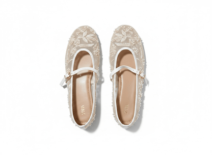 Zara Pearl Embroidered Mesh Mary Jane Flats ✨🤍 - MASTERPIECE