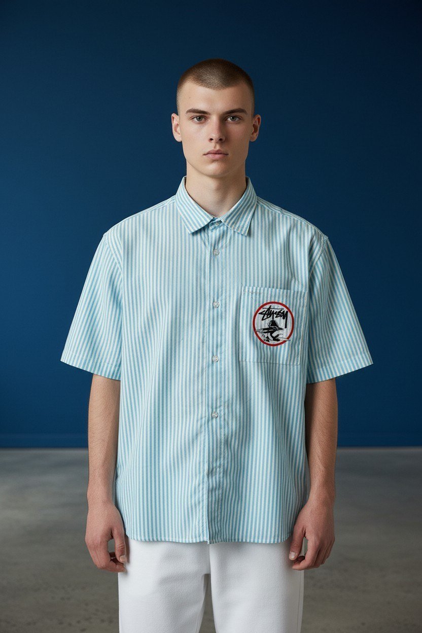Zara Striped Relaxed Fit Short Sleeve Poplin Shirt for Men – Oversized Summer Streetwear Button-Up 💙🤍 - MASTERPIECE