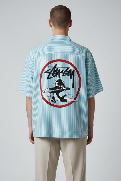Zara Striped Relaxed Fit Short Sleeve Poplin Shirt for Men – Oversized Summer Streetwear Button-Up 💙🤍 - MASTERPIECE