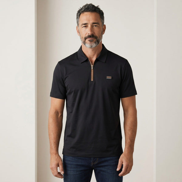 🖤 ZEGNA Luxury Zip Polo Shirt – Black Signature Edition