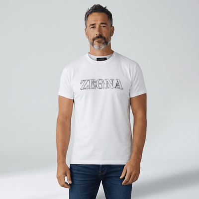 ZEGNA White Embossed Logo T-Shirt 🤍✨ Clean Luxury Edition - MASTERPIECE