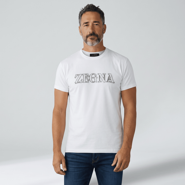 ZEGNA White Embossed Logo T-Shirt 🤍✨ Clean Luxury Edition